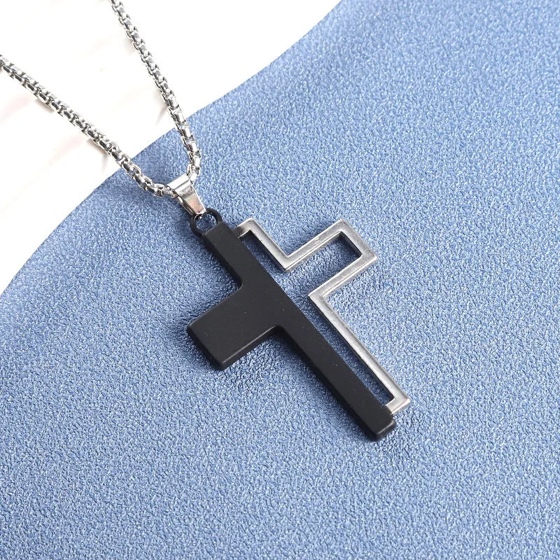 Splicing Cross Necklace for Men Boys,Waterproof Stainless Steel Pendant Necklace,Hip Hop Cool Punk Jewelry Gifts
