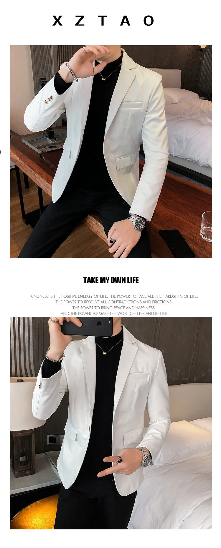 Men Casual Black White Suit Leather Jacket /Men Solid Color Business Suit Collar PU Blazers Dress Coat Fashion /New Men Clothing