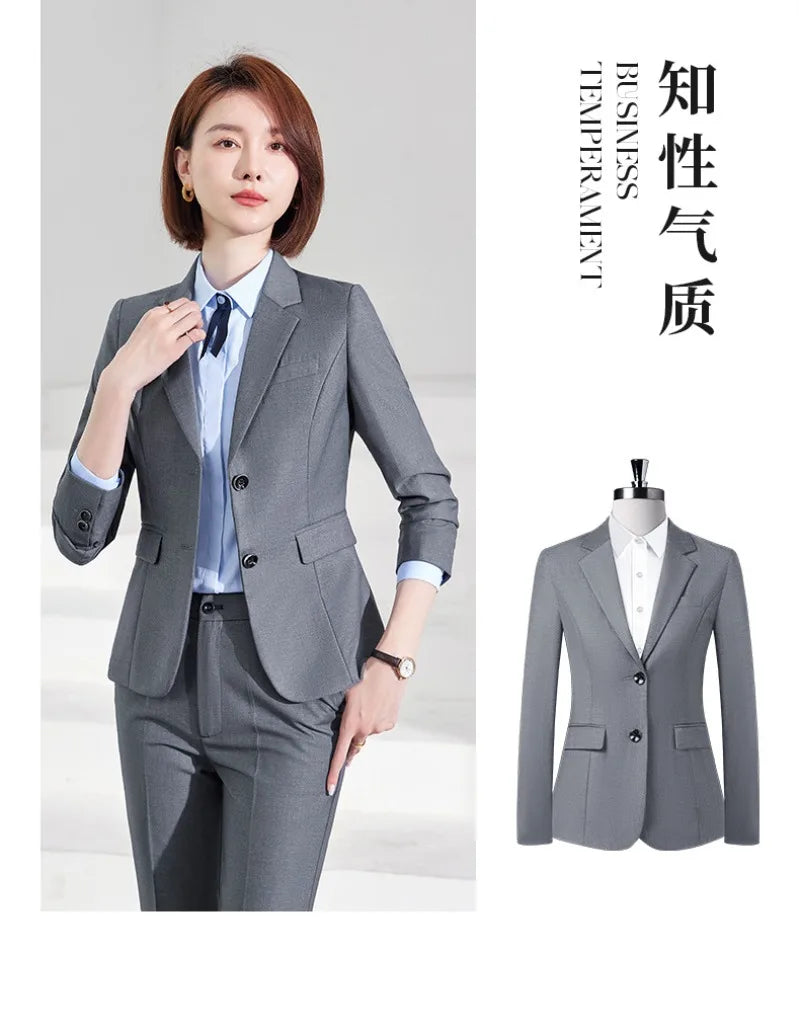 Men's Formal Business Suit Set Black Grey Blue Blazer Pants 2 Piece Work Wear For Office Sales Property 4S Store Staff