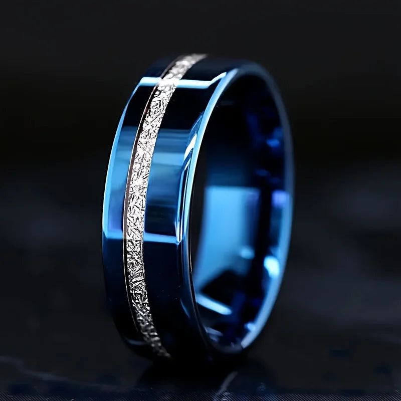 8mm Trendy Stainless Steel Rings For Men Jewelry Party Gift Fashion Black Carbon Fiber Golden Heart Rate Line Men Rings