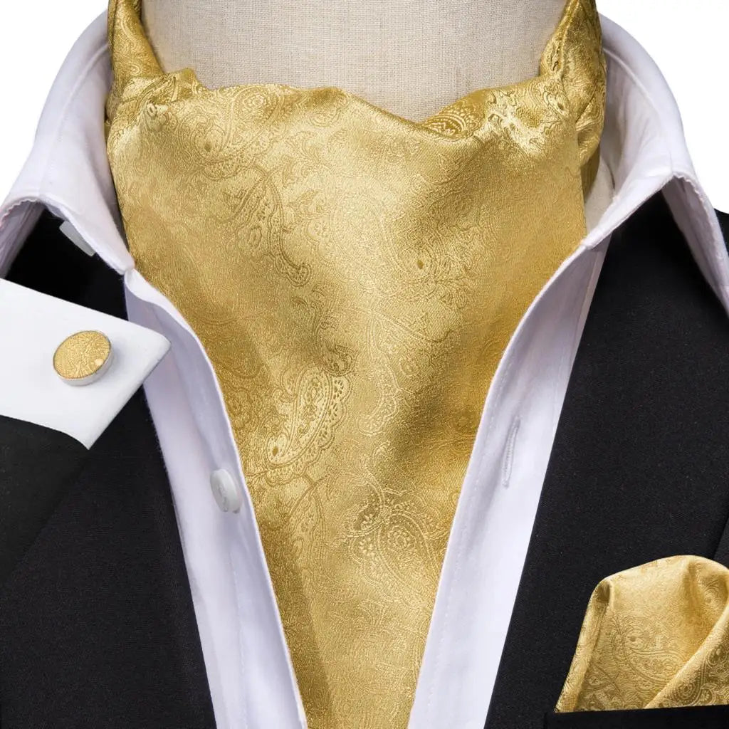 Hi-Tie Mens Ascot Black Pink Blue Red Gold Green Purple White Cravat Tie Hanky Cufflinks for Male Wedding Business Prom