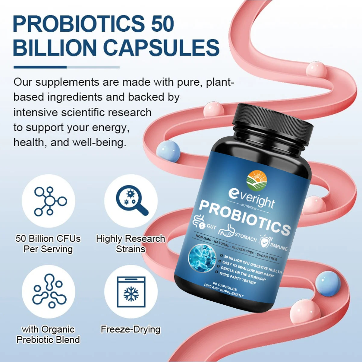 50 Billion CFU Probiotics - Daily Supplement for Digestive, Women's & Gut Health, Gas & Bloating Relief