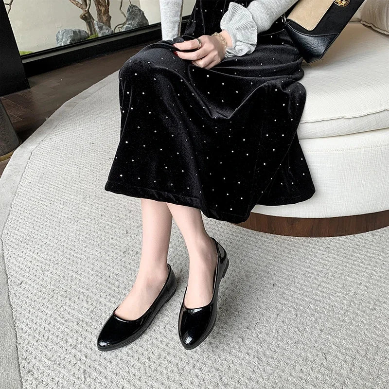 Women's Formal Uniform Shoes Spring Autumn Black Versatile Flat Shoes Women Causal Loafers Non-slip Ladies Ballet Leather Shoes