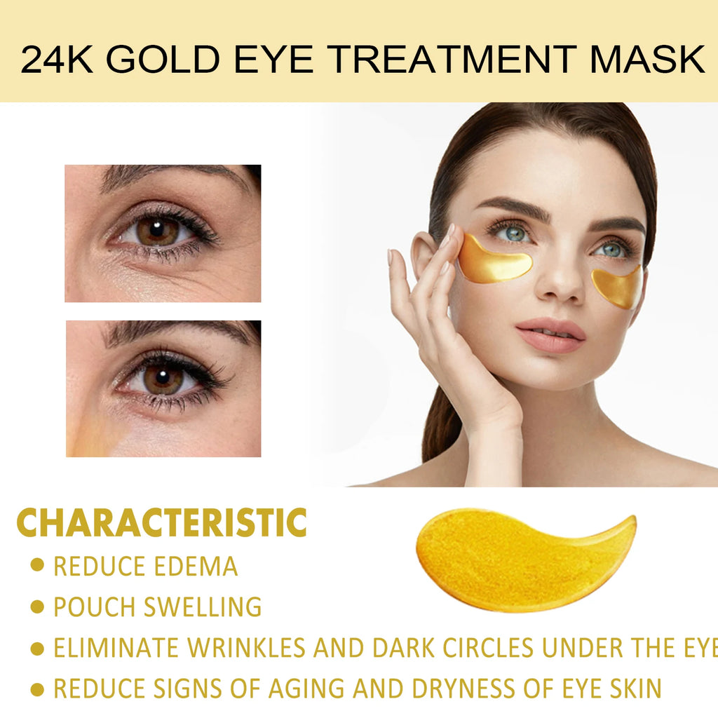 24K Gold Eye Mask Removal Eyes Bags Anti Dark Circles Eliminating Puffiness Moisturizing Firming Eye Skin Care Patches