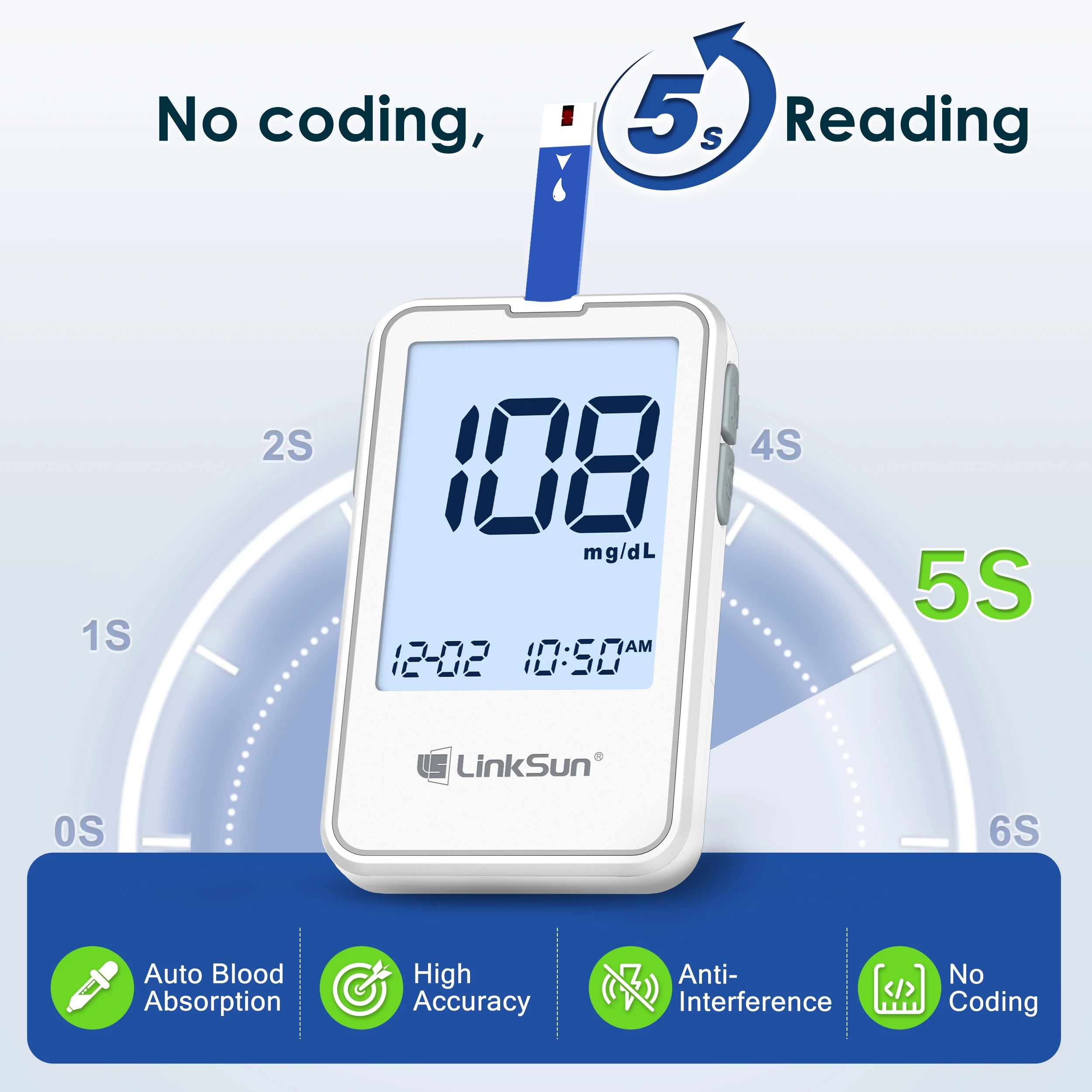 G-425-2 Linksun Blood Glucose Meter 50/100pcs Test Strips Medical Diabetes Testing Device Blood Sugar Digital Glucometer Monitor