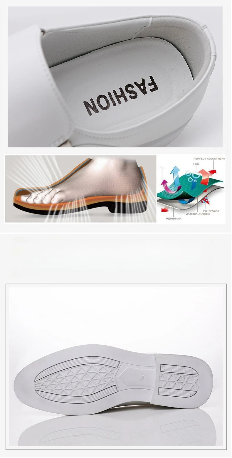 2025 New Men's Elevating Dress Shoes British Style Pointed-Toe Cowhide Leather Soft White Oxfords Formal Business Footwear