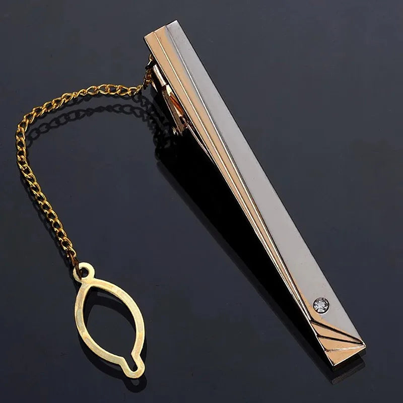 Men's Gold-Tone Tie Bar with Detachable Chain - Elegant Tie Clip for Weddings and Formal Attire