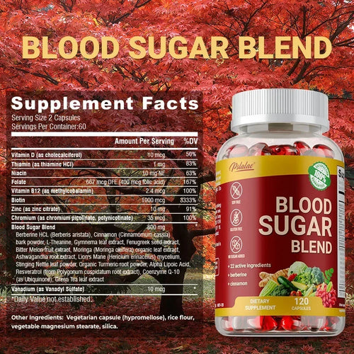 Blood Sugar Blend Capsules - Maintains Healthy Blood Sugar, Metabolic Health and Energy, Antioxidant - 120 Capsules ﻿
