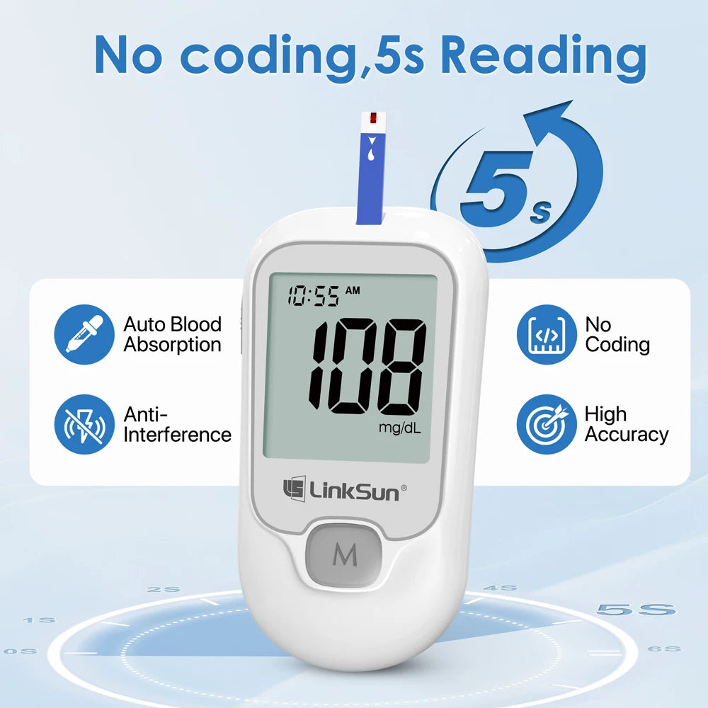 LinkSun G-425-1/-2/-3 Glucosemeter Monitor Complete Kit 10/50/100pcs Test Strips Blood Sugar Tester Diabetes Blood Glucose Meter