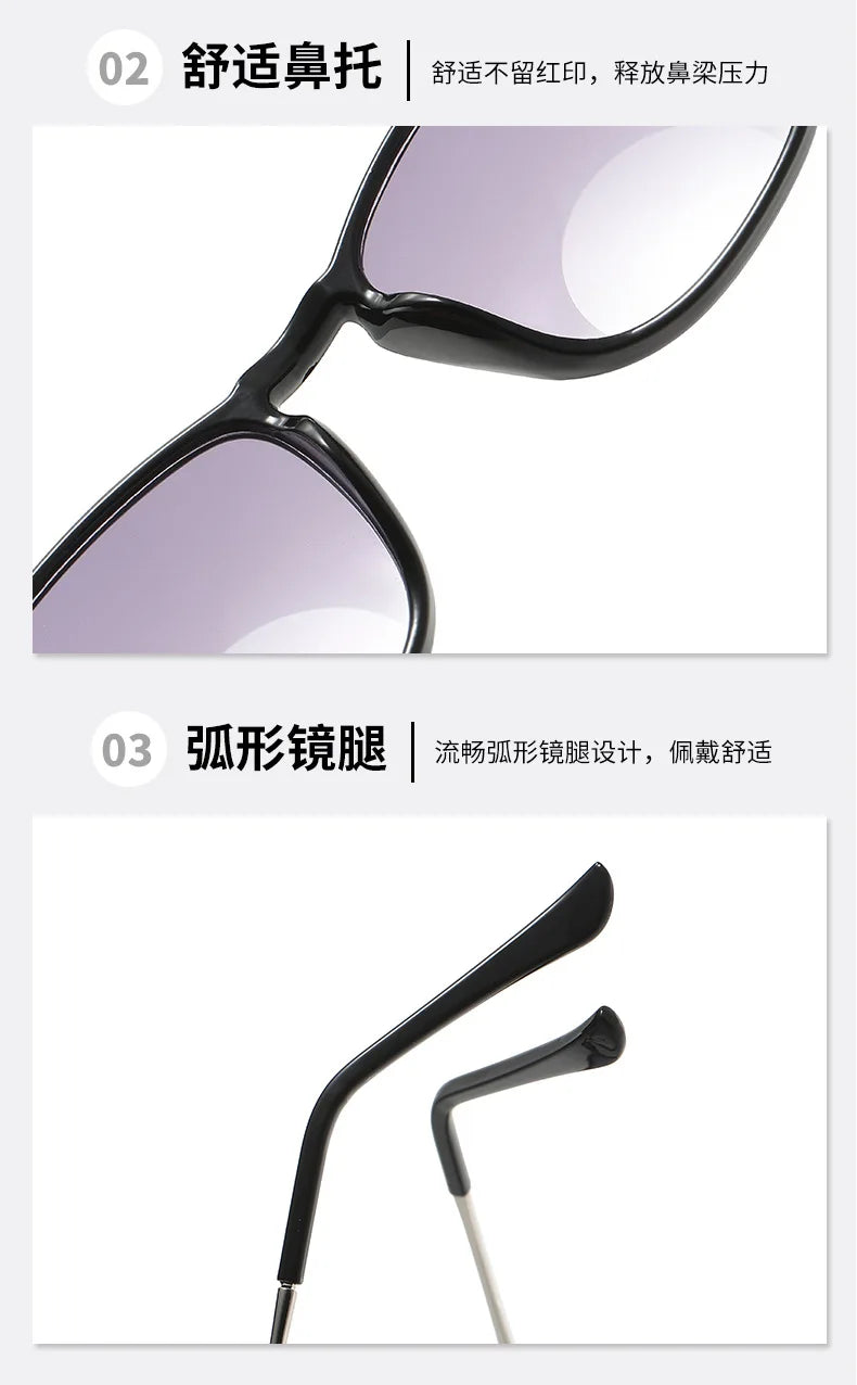 Bifocal Presbyopic Glasses HD Anti Blue Light Large Frame Presbyopia Glasses Resin Lens Sunglasses Bifocus Reading Glasses Men