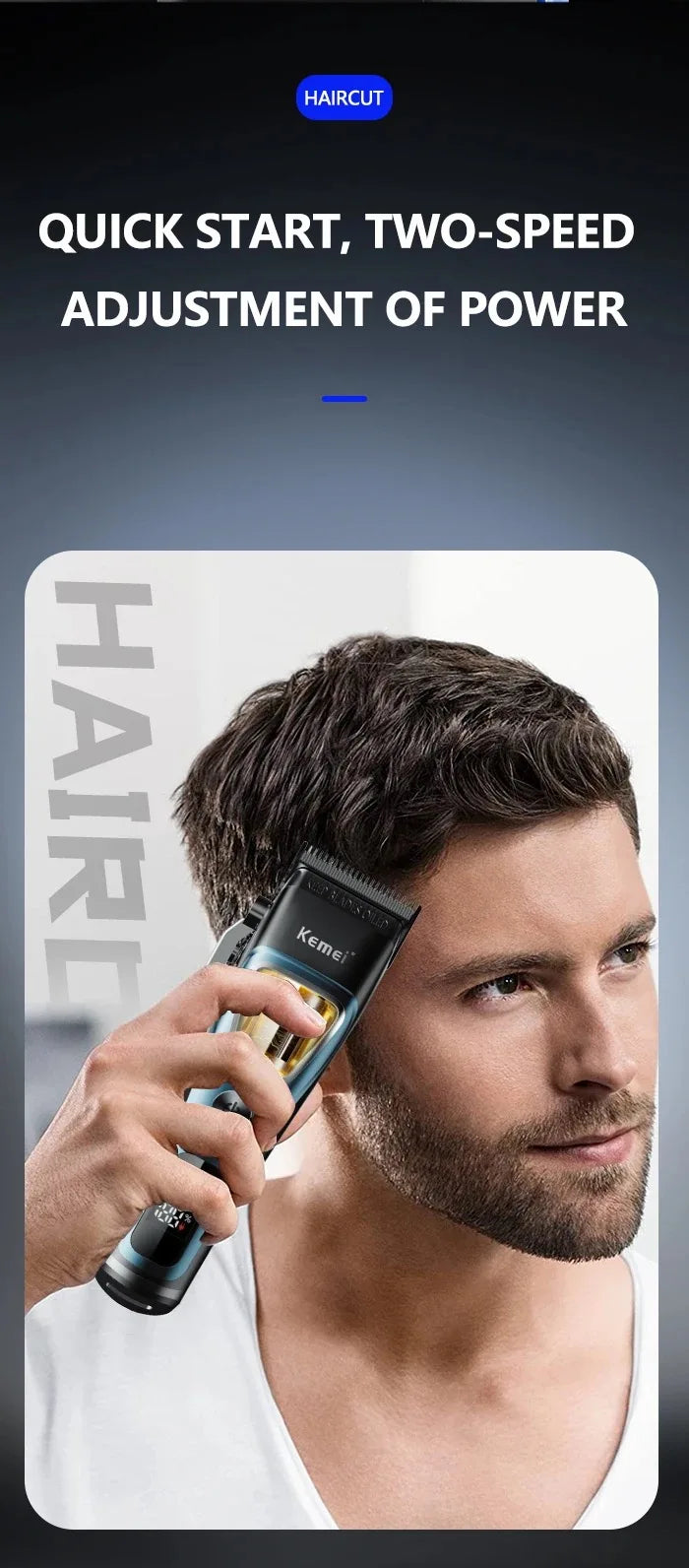 Kemei Professional Barber Hair Clippers Rechargeable Cordless Powerful Trimmer Men Electric Hair Cutting Machine Grooming Kit