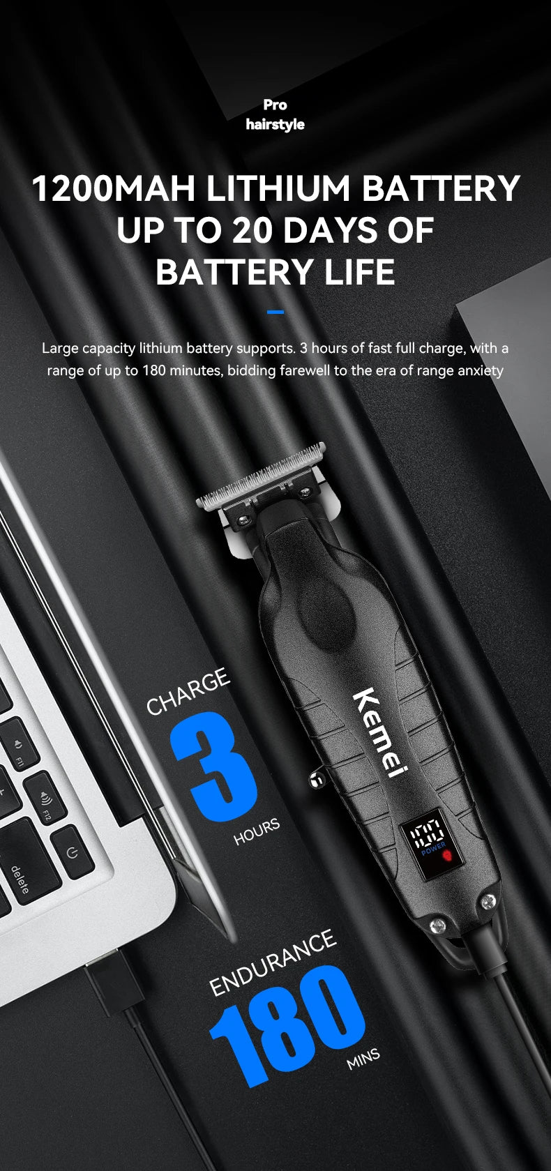 Kemei KM-2293 Original Electric Hair Clipper Rechargeable Hair Trimmer LCD Display Hairdresser Professional Cutting Machine