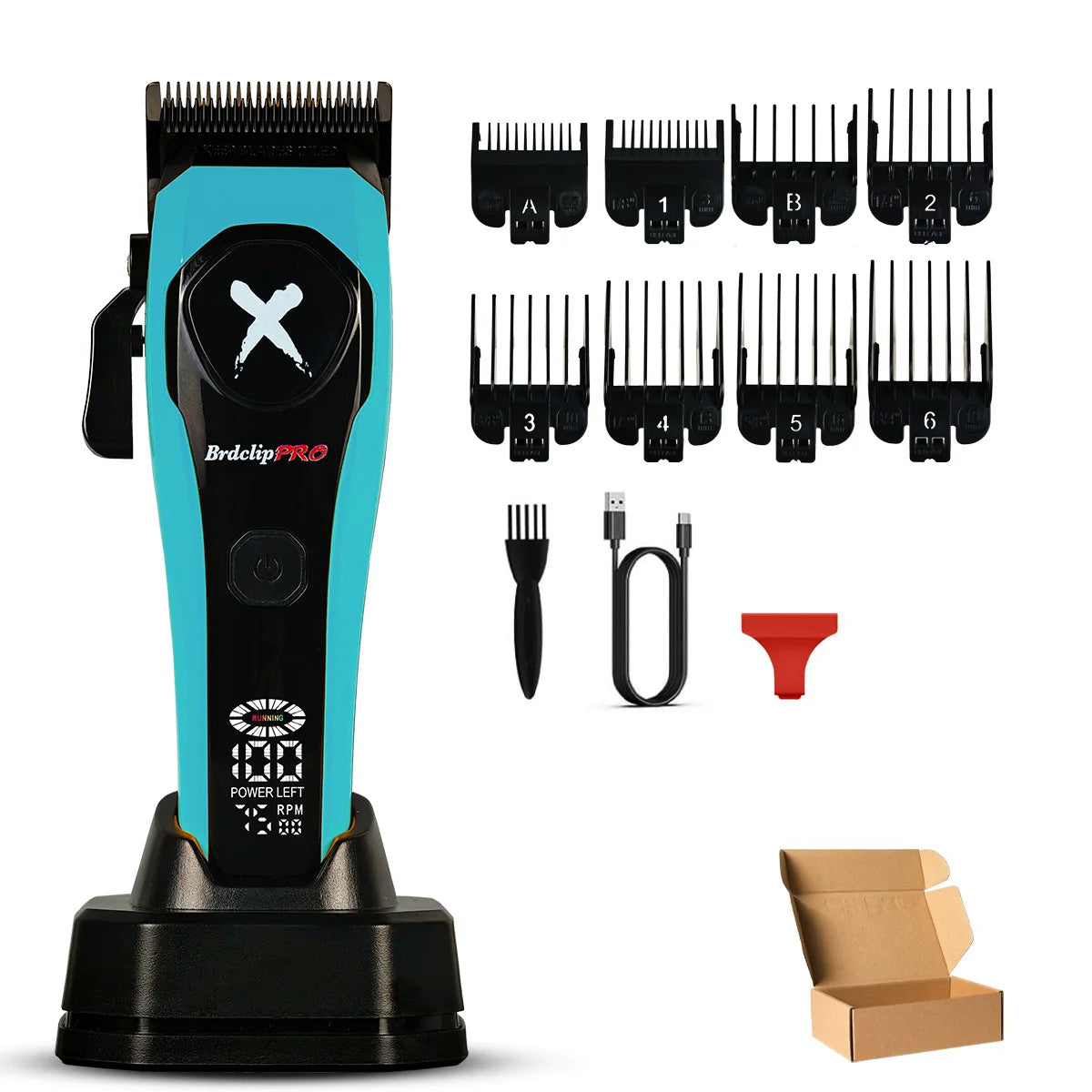 Professional BRDCLIP 619 Hair Clipper 7500RPM Precision Steel Sharp-angled Blades LCD Display Charging Base Hair Cutting Machine