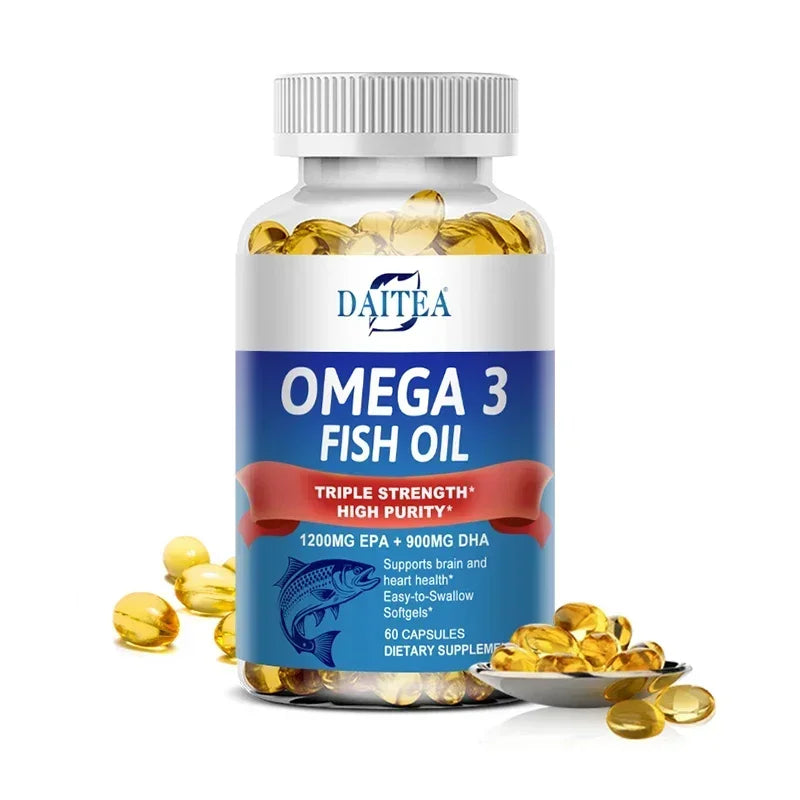 Daitea Triple Strength Omega 3 Fish Oil - Fish Oil Supplement with EPA & DHA Fatty Acids Premium Wild Caught, 30/60/120 Capsules