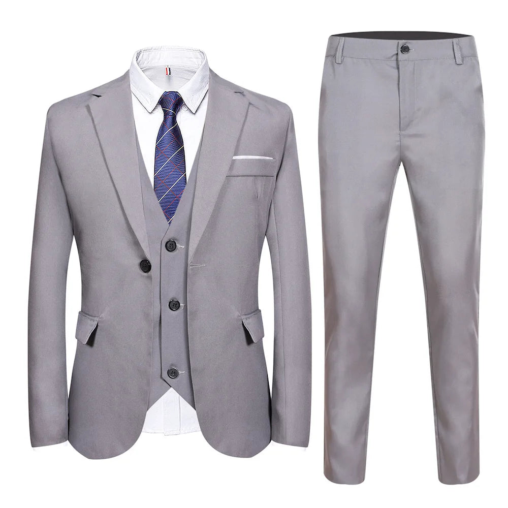 Suits Men Three Piece Suit Sets Turn Down Collar Full Sleeve Blazers Vest Long Pants Slim Fit Ensemble Wedding Evening Spring
