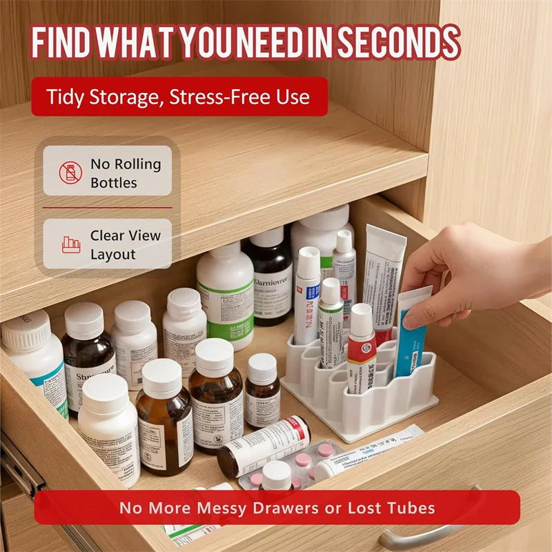 Silicone 32 Compartment Medicine Organizer Wave Design Spaced Vertical Storage Rack Desktop Ointment Organizer Storage Holder