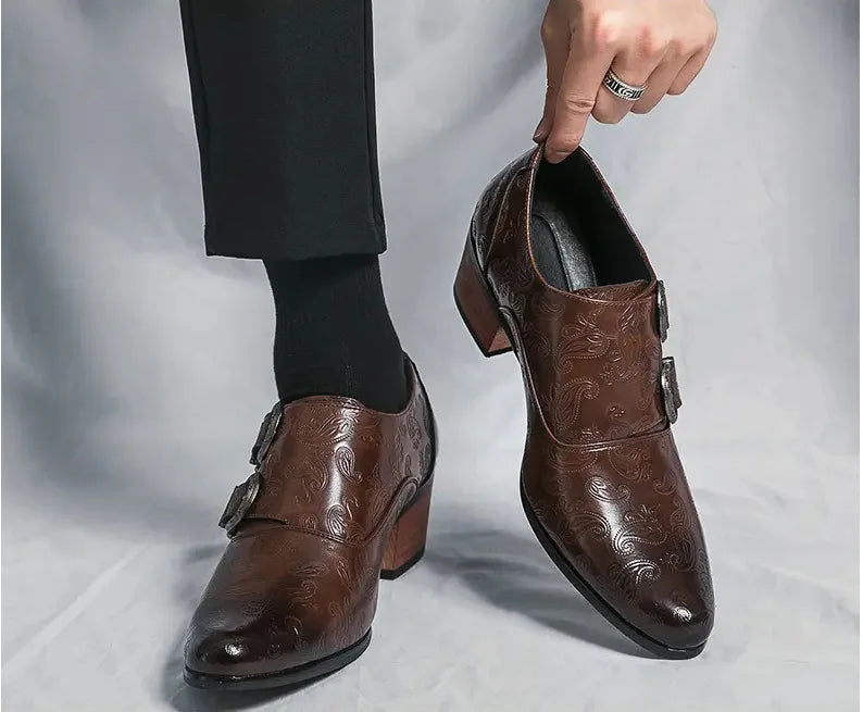 Men's Wedding Shoes Fashion Slim Fit Pointed High Heel Pullover Shoes Breathable Leather Shoes Classic Vintage Men's Dress Shoe
