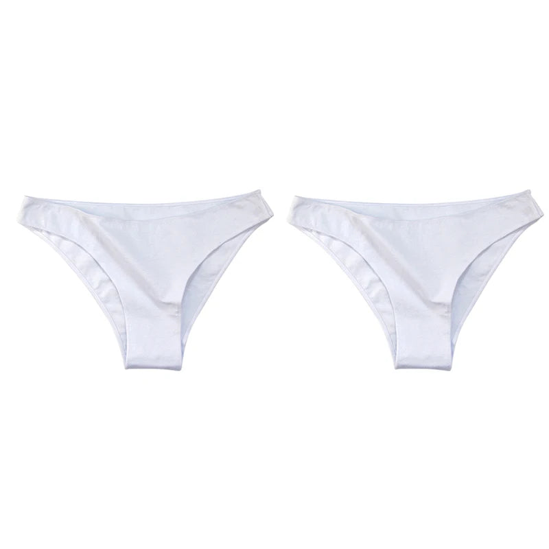 2Pcs Women Cotton Panties Comfortable Underwear Solid Low Waist Briefs Female Underpants Elasticity Breathable Lingerie M-XL