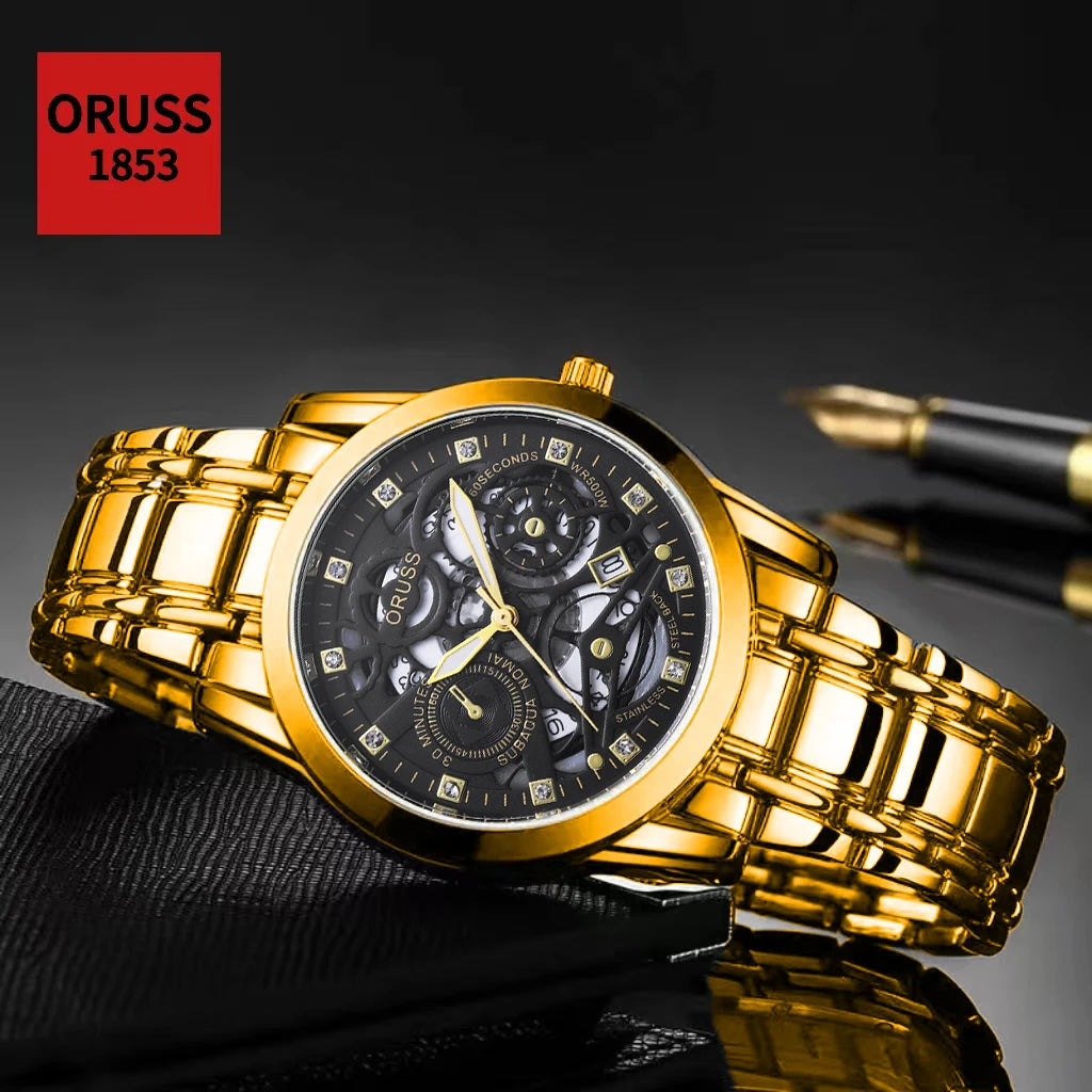 High-end personalized watches; fashionable stainless steel straps; durable and waterproof; hollow gear style; cool and trendy.