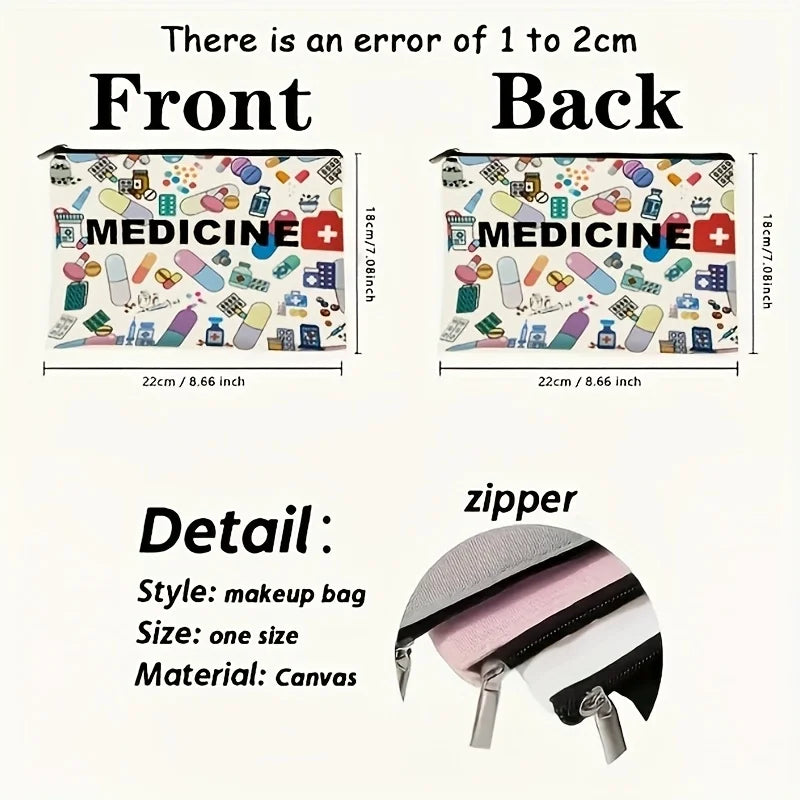 Medicine-Themed Cosmetic Travel Bag - Foldable Zippered Makeup Organizer, Gift for Healthcare Professionals, Cosmetic Bag
