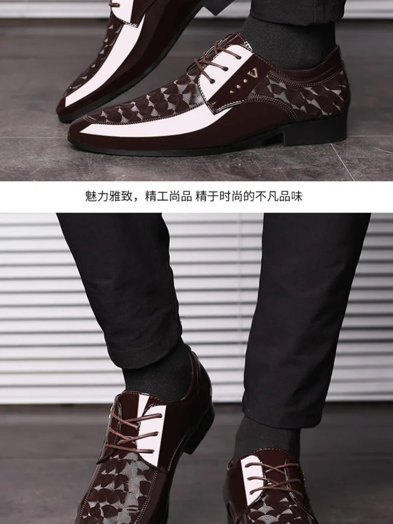 Italian Men's Leather Shoes Point Toe Business Dress Shoes Casual Office Shoe Lace Up Oxfords Luxury Wedding Party Shoes for Men