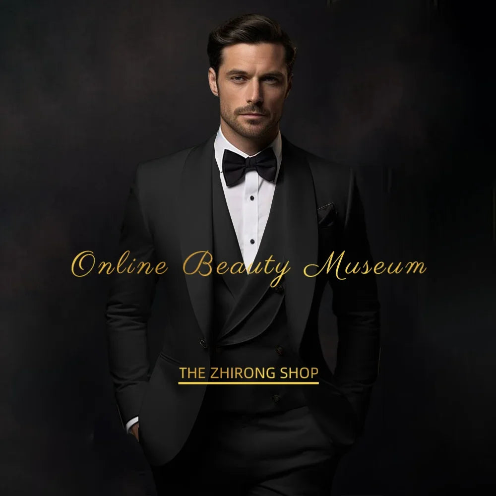 Elegant Ivory Tuxedo Suit for Men 3 piece set Jacket Vest Pants Classic Attire for Wedding Dating Host Prom Ball Party Dress