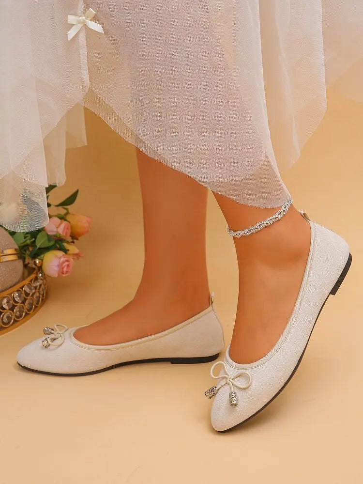 Women's Elegant Pointed Toe Ballet Flats with Bowknot Decor Slip-On Dress Shoes for Office Wedding Party Daily Casual Footwear