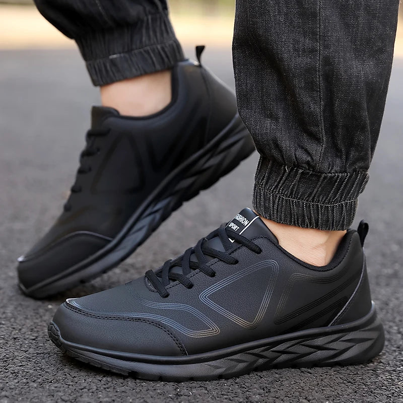 Men's Sports Shoes Leather Lightweight Comfortable Casual Shoes Cushioning Sports Shoes Outdoor Waterproof Walking Shoes for Men