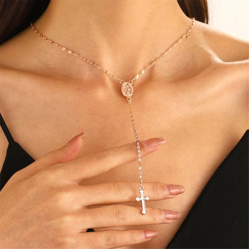 Religious Crosses Necklace Gothic Styles Clavicle Chains Vintage Crucifix Pendant Neckchains Handmade Party GIfts for Women Girl