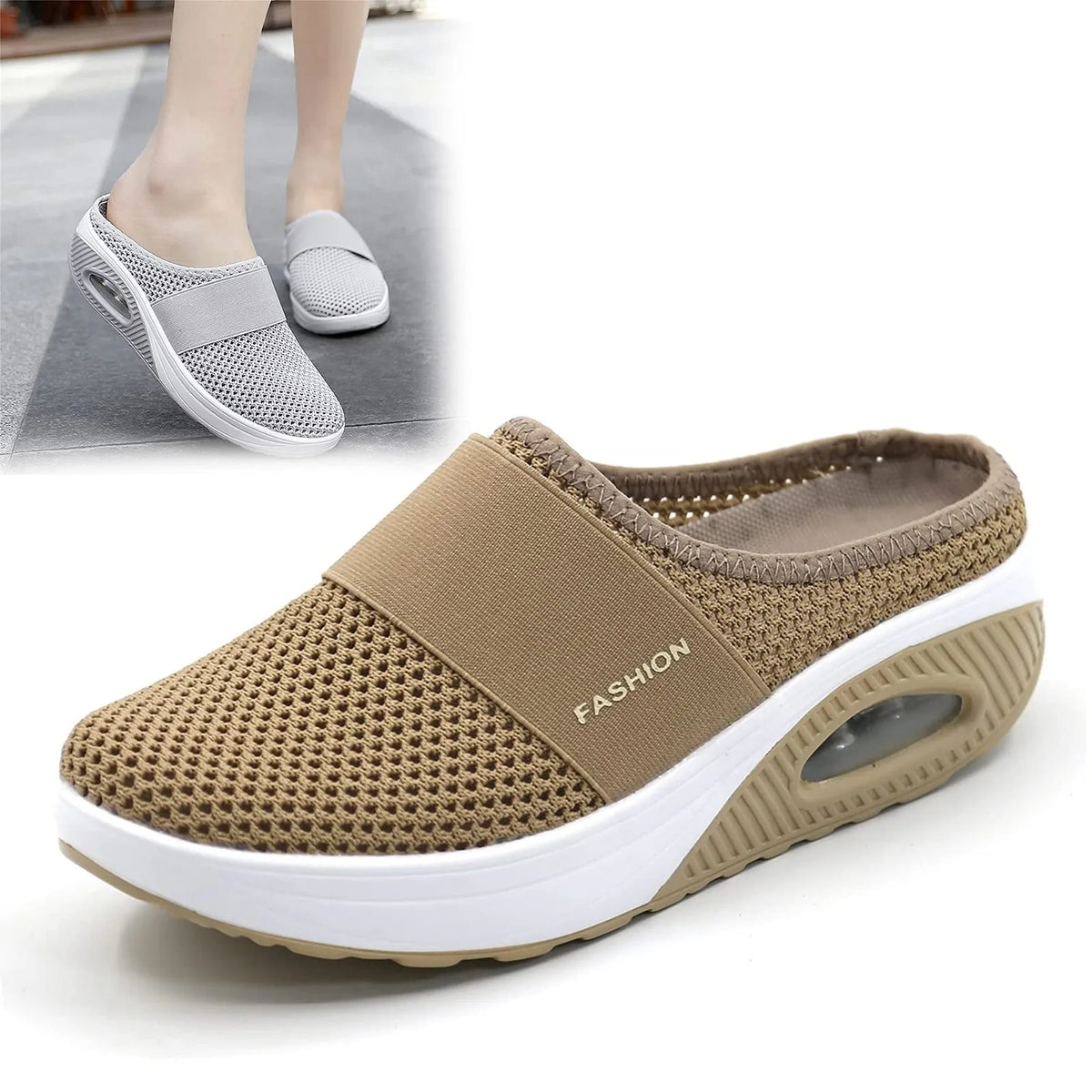 Women Air Cushion Slip On Walking Shoes Breathable Knit Sneakers Lightweight Comfortable Casual Shoes Walking Footwear