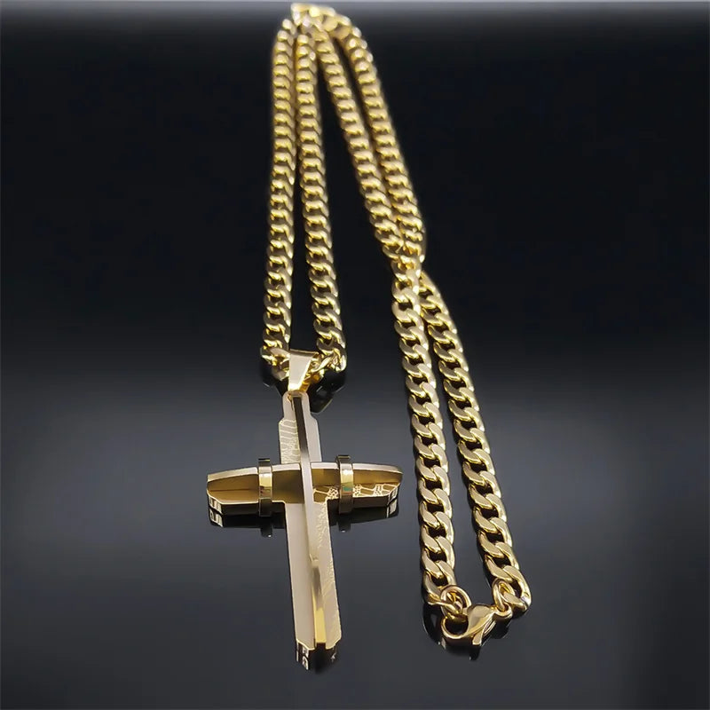Men's Cross Male Crucifix Long Necklace for Women Stainless Steel Gold Plated Christian Long Necklaces Biker Jewelry N2341S03