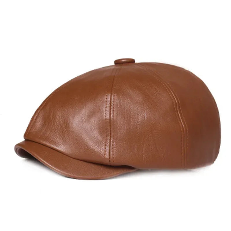 1 Pcs PU Leather Women Hat 2023 New Fashion Street French Artist Warm Beanie Cap Autumn Winter Retro Solid Color Black Beret
