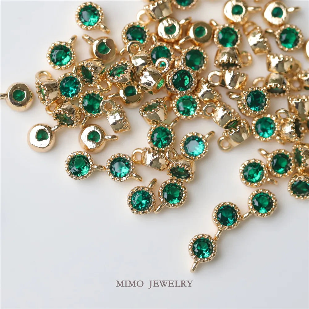 Color copper plated gold custom color mini round single zircon pendant DIY handcrafted accessories