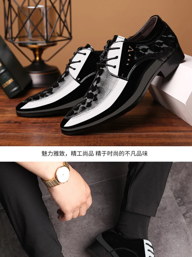 Italian Men's Leather Shoes Point Toe Business Dress Shoes Casual Office Shoe Lace Up Oxfords Luxury Wedding Party Shoes for Men