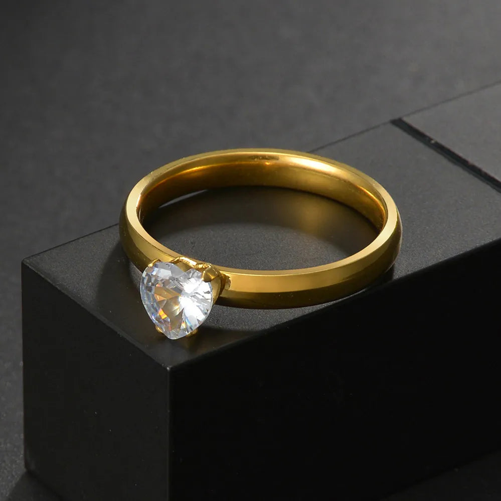 Couple Rings - Women Exquisite Rhinestones Zirconia Rings Set Simple Stainless Steel Men Ring Fashion Jewelry For Lover Gifts