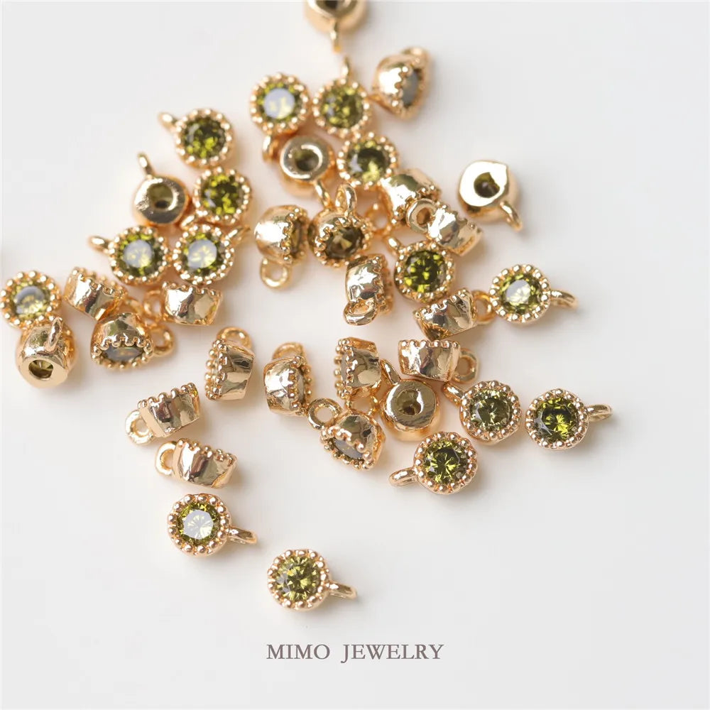 Color copper plated gold custom color mini round single zircon pendant DIY handcrafted accessories