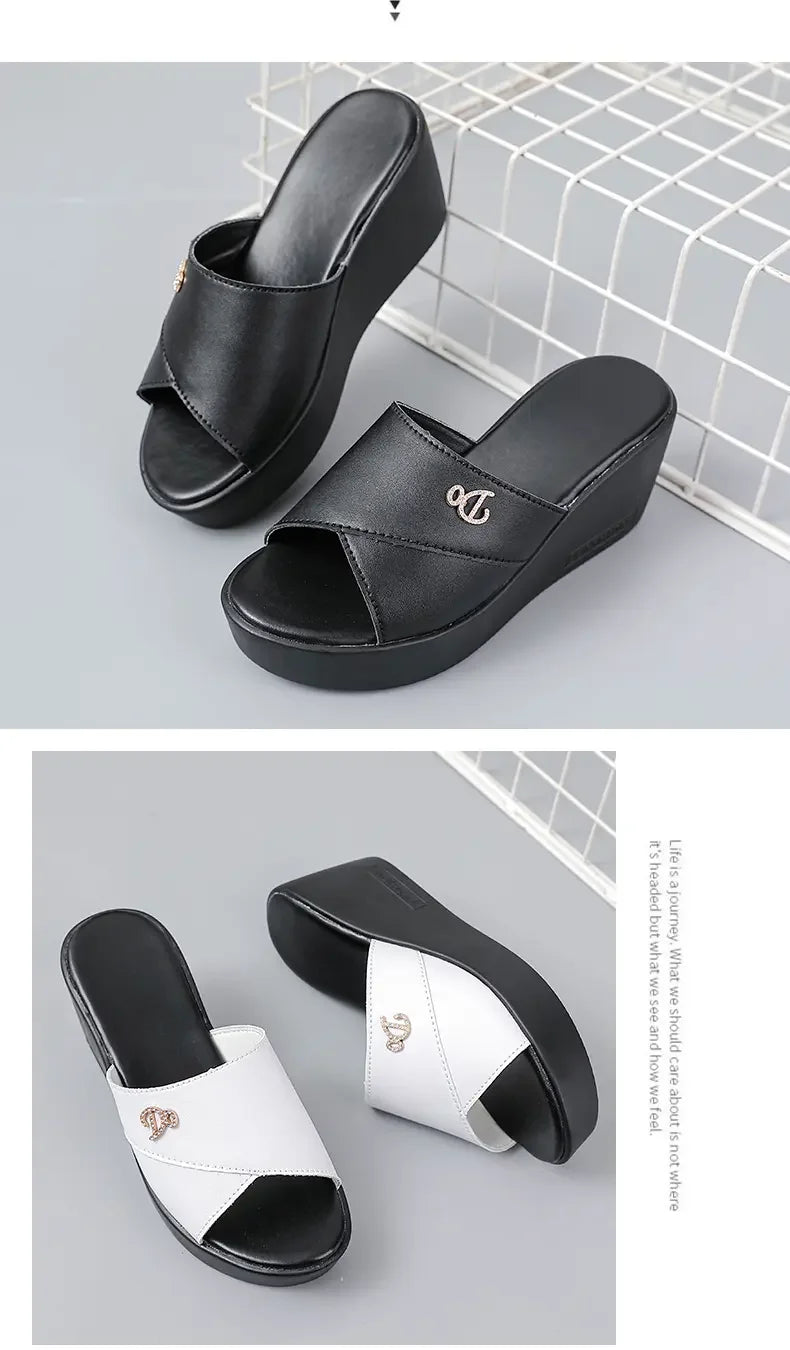 Women shoes Summer Fashion  leather Leisure shoes women platform wedges Fish Mouth Sandal Thick Bottom Slippers