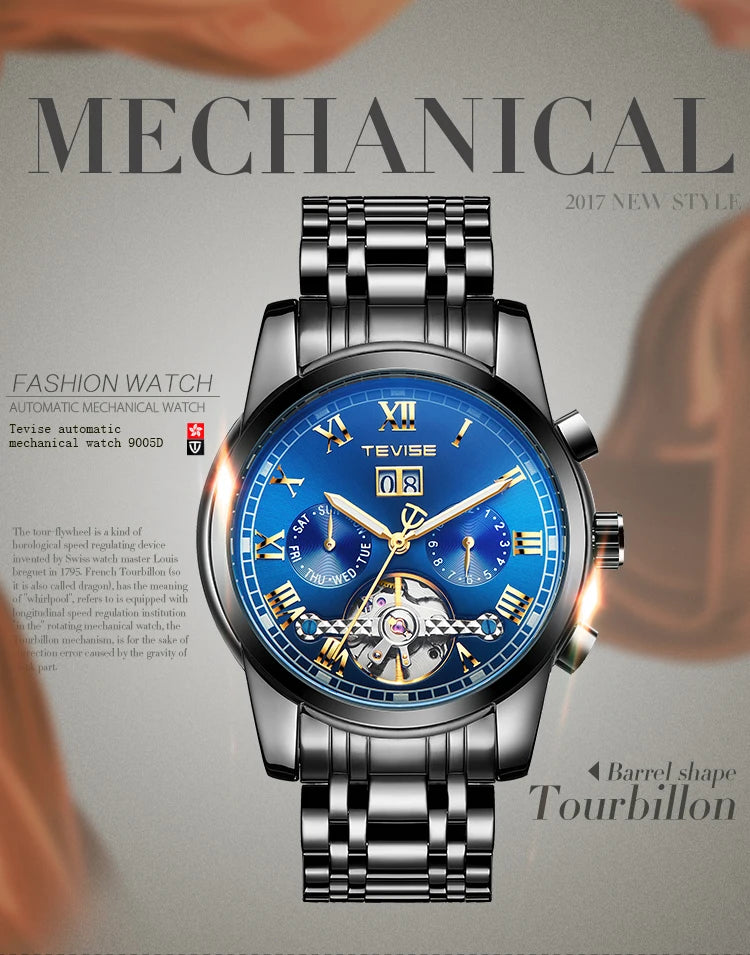 TEVISE Mechanical Watch for Man Top Brand Luxury Watch Stainles Steel Business Waterproof  Luminous Wristwatch