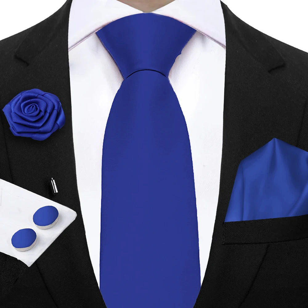 Mens Ties Solid NeckTie Pocket Square Brooch Set Men's Wedding Pink Blue Purple Tie Suit Accessories Fit Group Holiday Party