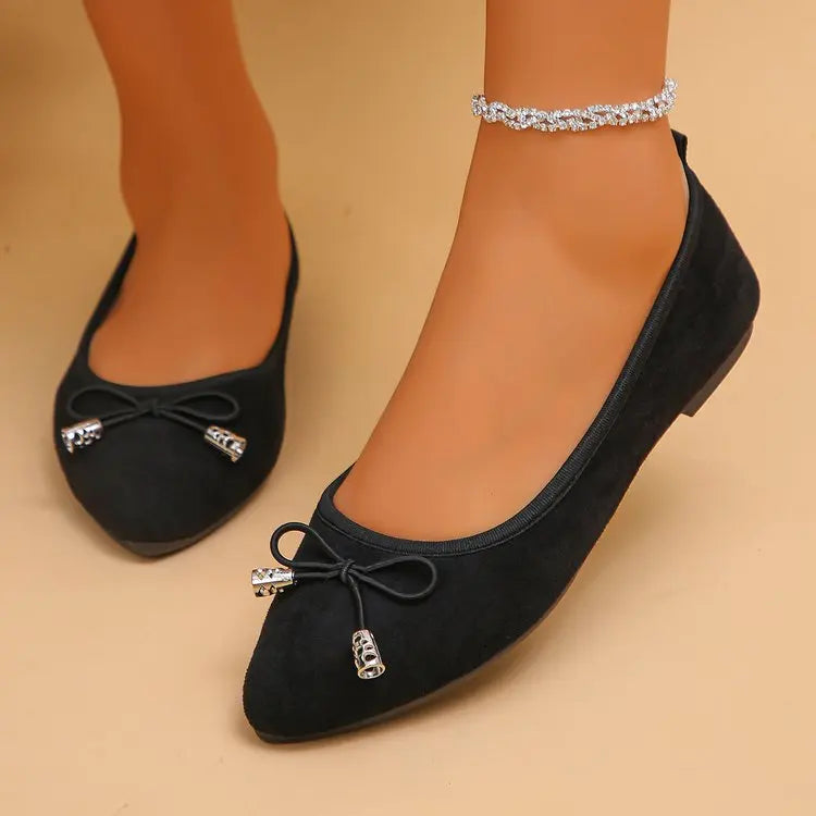 Women's Elegant Pointed Toe Ballet Flats with Bowknot Decor Slip-On Dress Shoes for Office Wedding Party Daily Casual Footwear