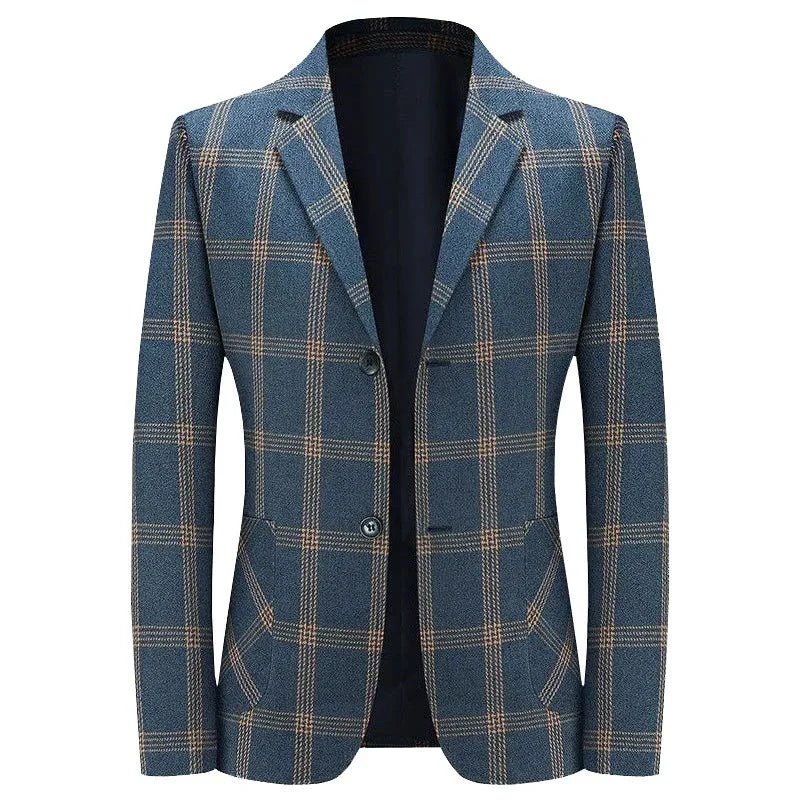 Man Suit Coat Autumn Retro Striped Contrast Color Male Blazer Single-breasted Long Sleeve Pocket Non-ironing Men Outerwear