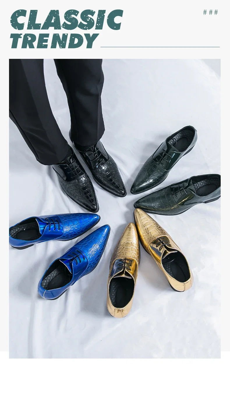 Luxury Multiple Colors High Heel Men's Shoes Fashion Moccasin Man Wedding Shoes Groom Designer Pointed Toe Leather Dress Oxfords
