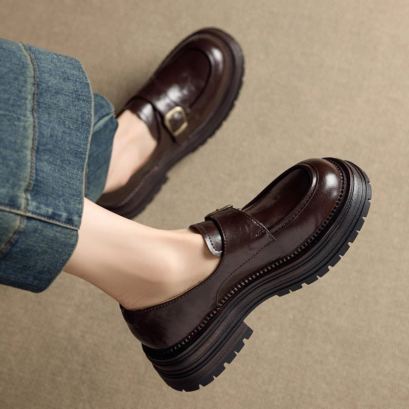 2026 New Women's Loafers Thick-soled, non-slip, buckle-up women shoes Round-toe formal dress shoes for spring and autumn female