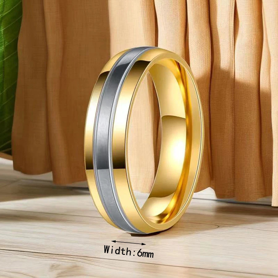 1Piece Gold Tone Silver Plated Stainless Steel Titanium Ring Cubic Zircon Rhinestone Couple Engagement Wedding Jewelry Men Women
