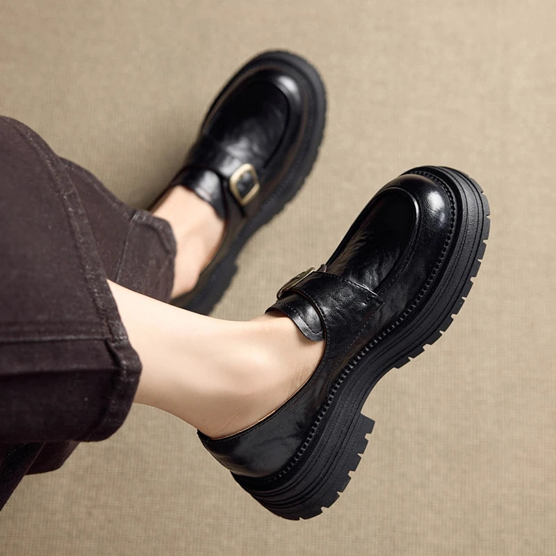 2026 New Women's Loafers Thick-soled, non-slip, buckle-up women shoes Round-toe formal dress shoes for spring and autumn female
