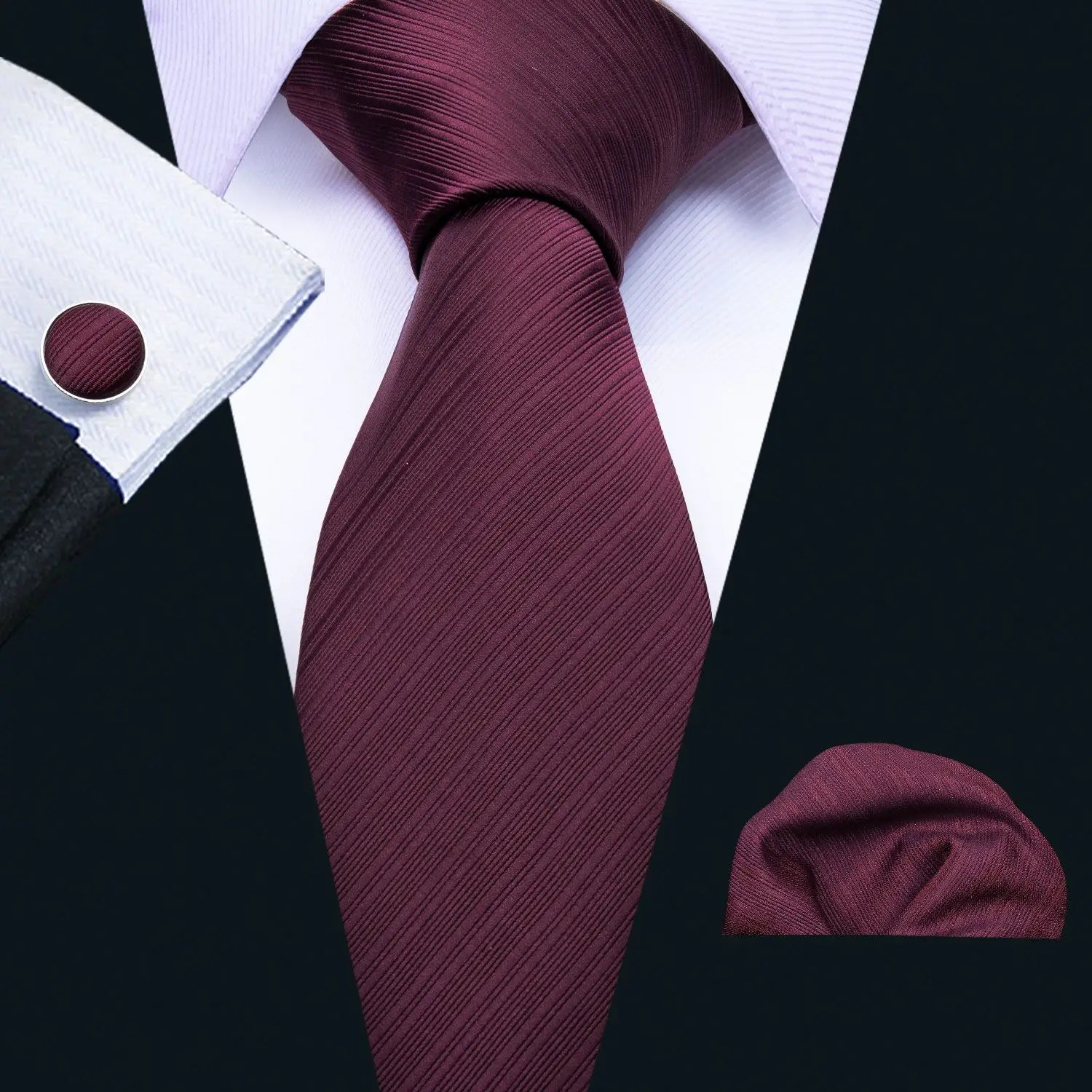 Male Luxury Neck Tie For Men Business Red Striped Tie Hanky Cufflinks Set Neckwear Wedding Party Casual