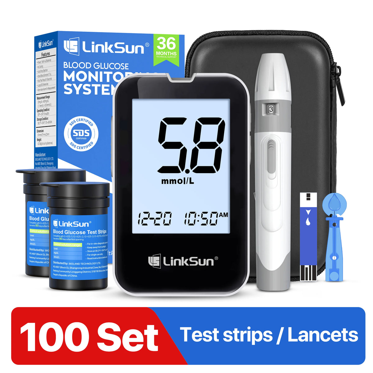 LinkSun G-425-1/-2/-3 Glucosemeter Monitor Complete Kit 10/50/100pcs Test Strips Blood Sugar Tester Diabetes Blood Glucose Meter