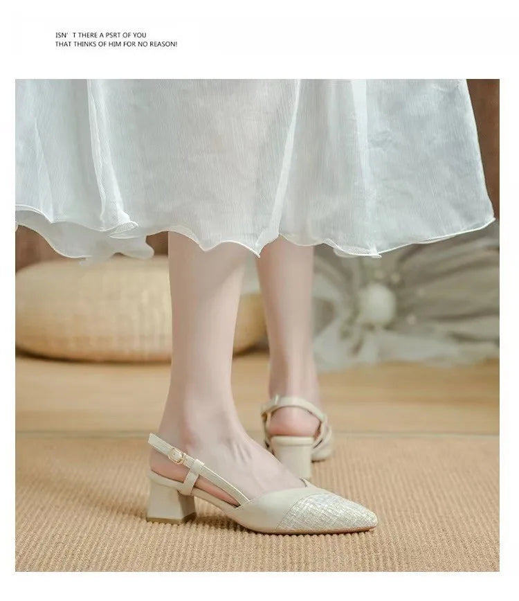 Women Sexy Chunky Heel Shoes Women Summer Pointed Toe Dress Slippers Designer 2025 New Party Pumps Walking Femme Zapatos Slides