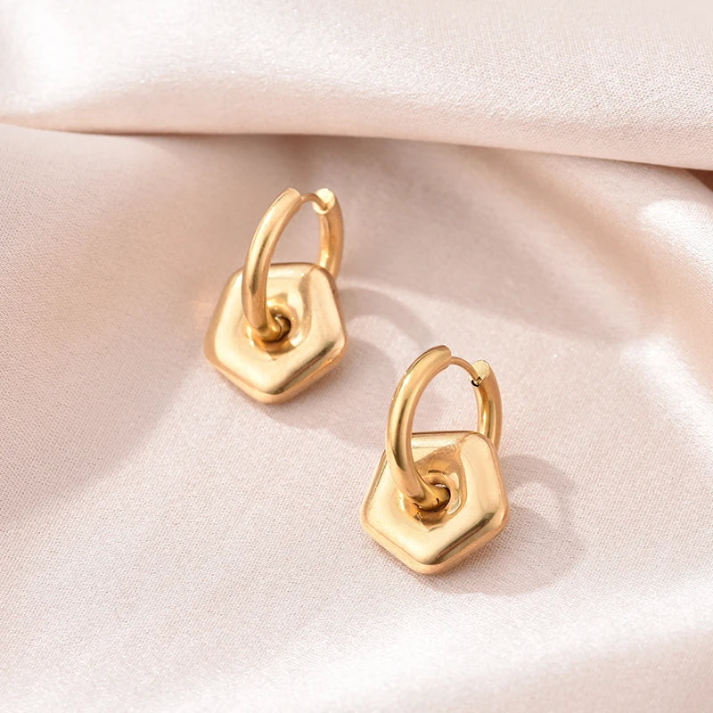 Stainless Steel Round Star Moon Heart Pendant Hoop Earrings for Women Fashion Classic Y2K Jewelry Gold Silver Color Earring