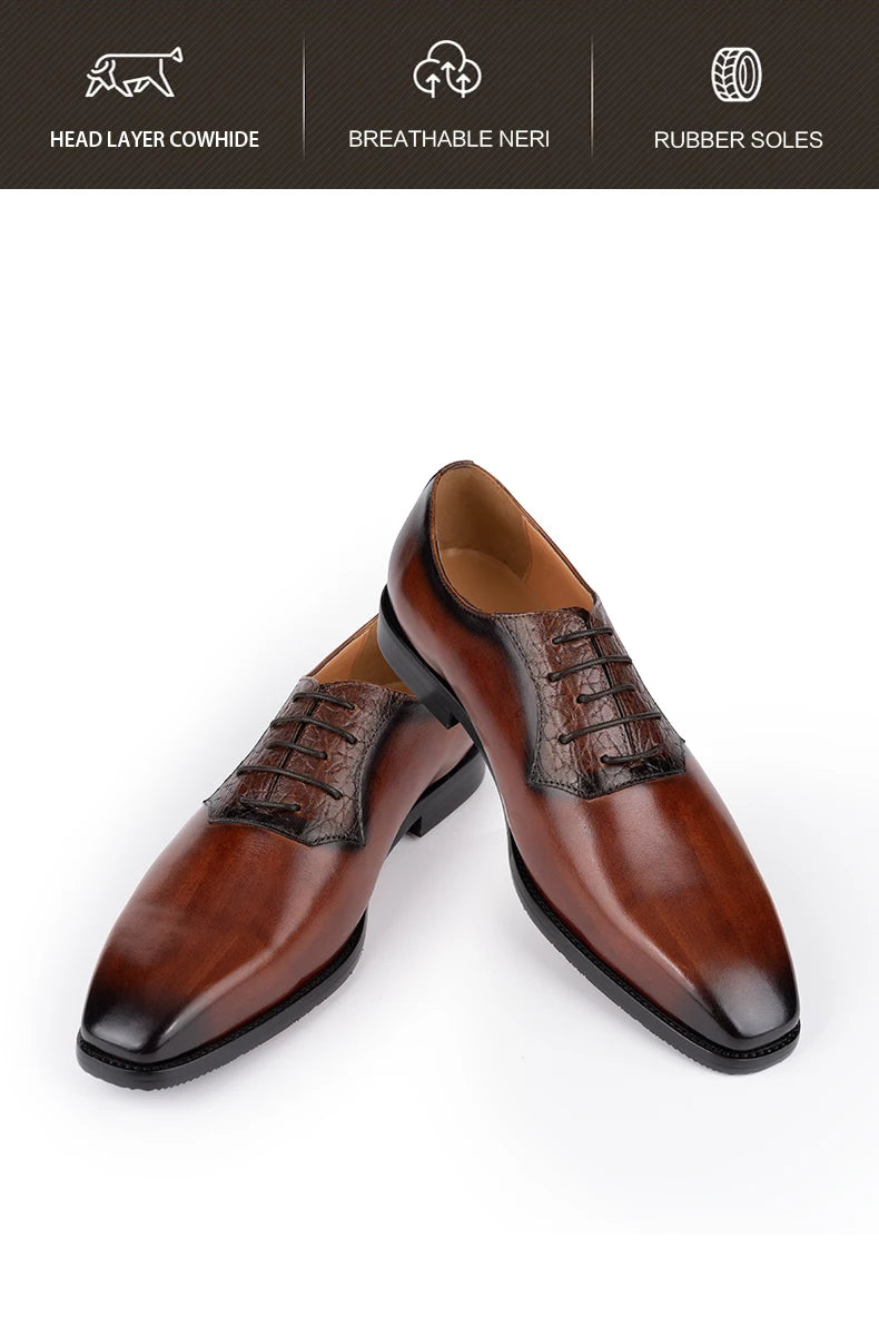 Luxury Mens Oxford Genuine Leather Shoes Business Office Men Wedding Formal Lace Up Dress Shoes